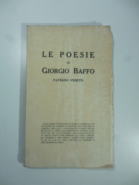 Le poesie di Giorgio Baffo Patrizio Veneto MDCCLXXI